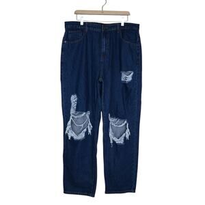 Pretty Little Thing Women's 90's Open Knee Baggy Boyfriend Jean (Run Large)